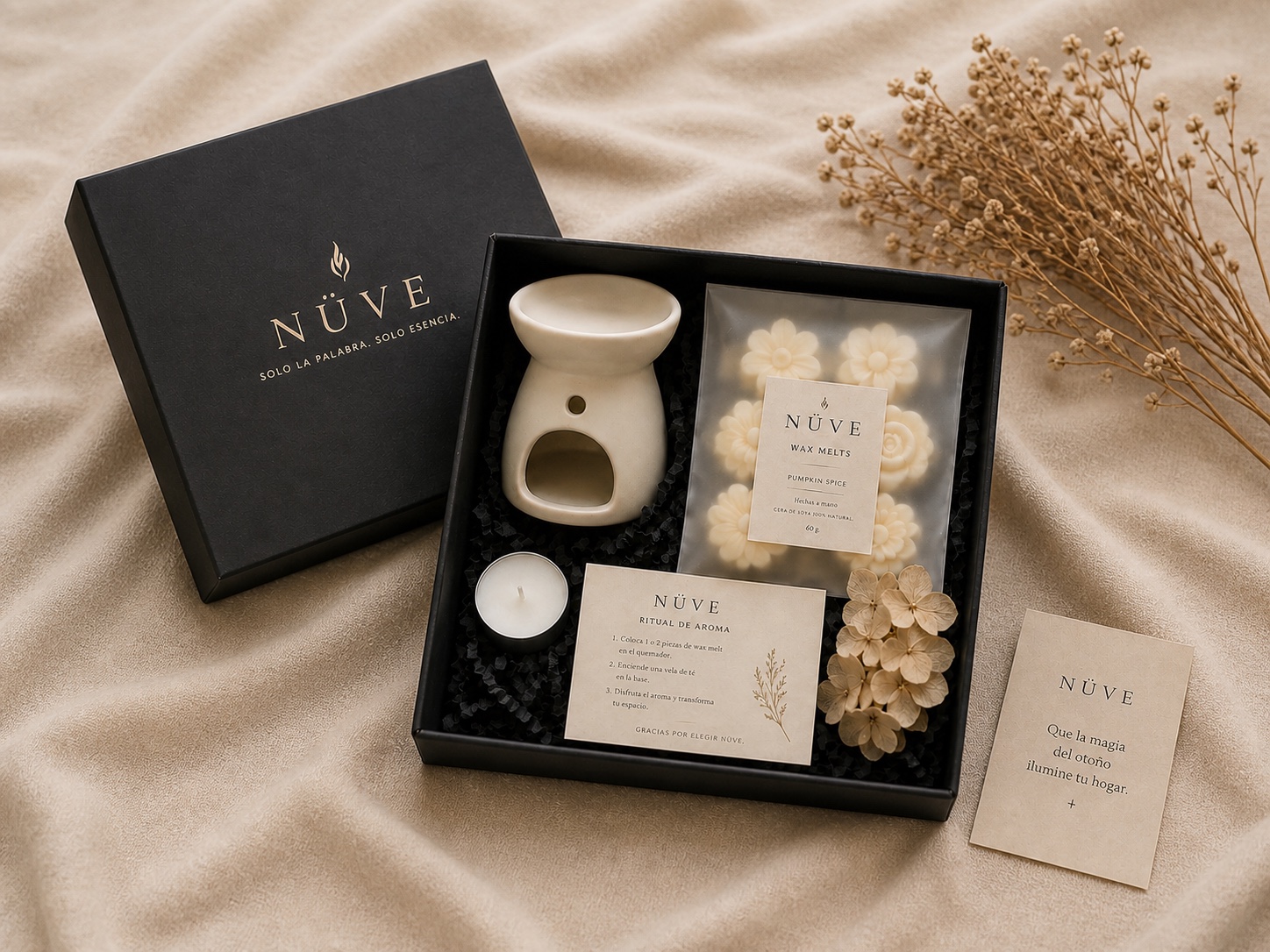 Colección Ritual Nüve con vela, quemador y wax melts, fotografía 1