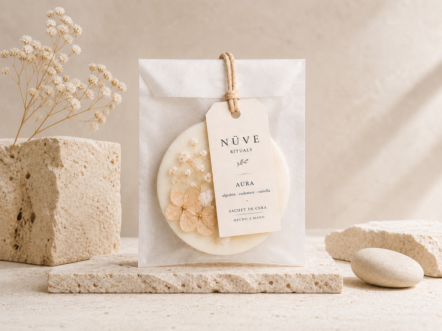 Wax sachet Aura Nüve con flores claras, fotografía 1